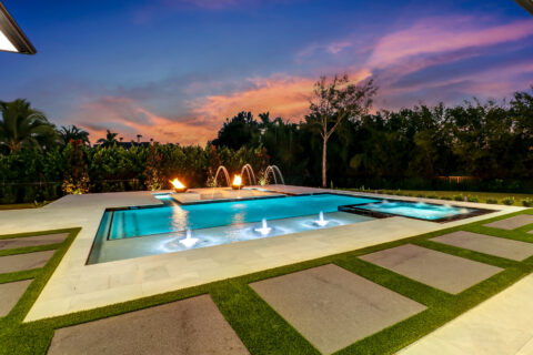 pool area at sunset