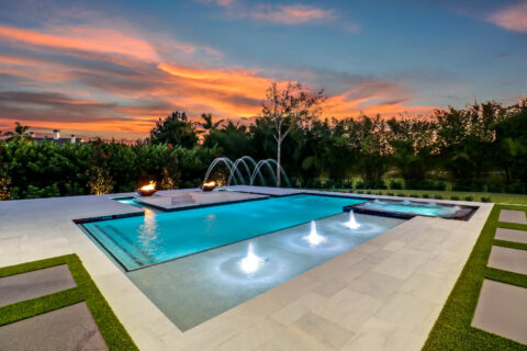 pool area at sunset