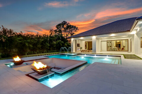 pool area at sunset
